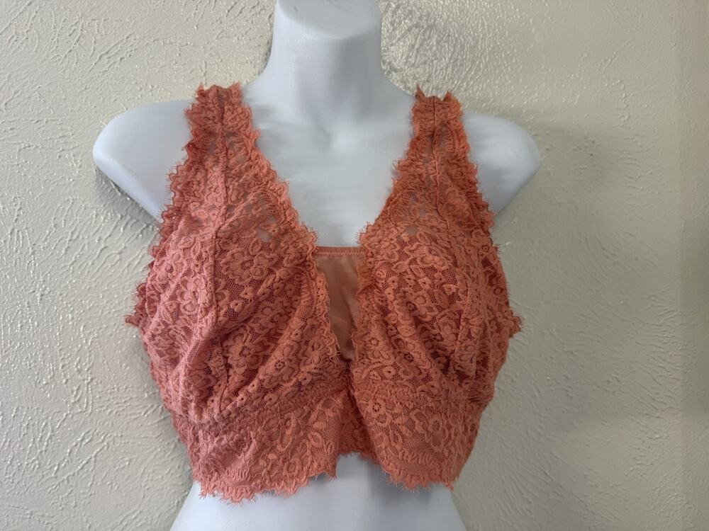 Aerie Eyelash Blush Lace No Pads Plunge Bralette Removable Pads Wireless Bra XL